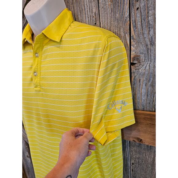 Callaway opti dri yellow perforated performance polo high visibility golf M EUC - Picture 3 of 7